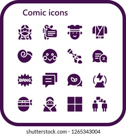  comic icon set. 16 filled comic icons. Simple modern icons about  - Ninja, Speech, Joker, Winkle, Shy, Poop, Conversation, Comic, Manure, Delicious