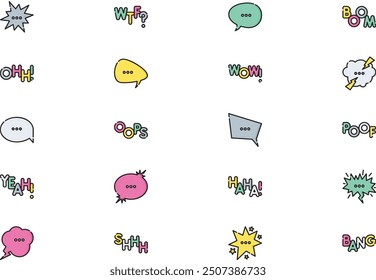 La colección de iconos de cómic es una Ilustración vectorial con trazo editable.