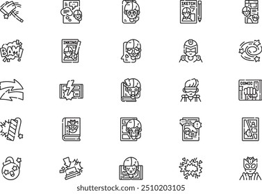 La colección de iconos de cómic es una Ilustración vectorial con trazo editable.