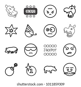 Comic icons. set of 16 editable outline comic icons such as hippopotamus, explosion, cool emot in sunglasses, surprised emot, angry emoji