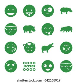 Comic icons set. set of 16 comic filled icons such as hippopotamus, jackpot, crazy emot, laughing emot