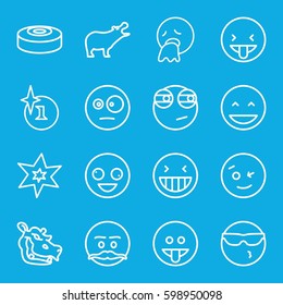 comic icons set. Set of 16 comic outline icons such as hippopotamus, explosion, smoke bomb, crazy emot, laughing emot