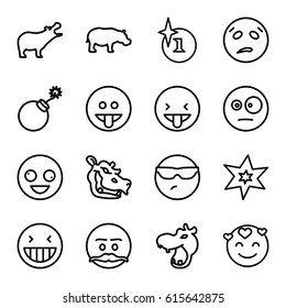 Comic icons set. set of 16 comic outline icons such as hippopotamus, explosion, crazy emot