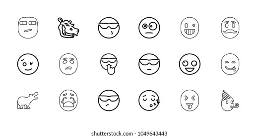 Comic icons. set of 18 editable outline comic icons: hippopotamus, crazy emot, wink emot, crying emoji