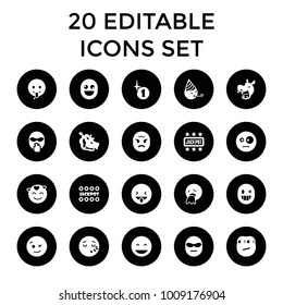 Comic icons. set of 20 editable filled comic icons such as hippopotamus, jackpot, laughing emot, wink emot, emoji showing tongue. best quality comic elements in trendy style.