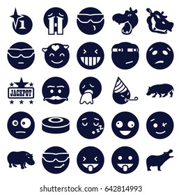Comic icons set. set of 25 comic filled icons such as hippopotamus, explosion, jackpot, crazy emot, laughing emot, crying emoji, rolling eyes emoji