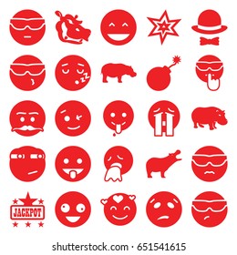 Comic icons set. set of 25 comic filled icons such as hippopotamus, explosion, jackpot, crazy emot, laughing emot, crying emoji, emoji showing tongue, rolling eyes emoji
