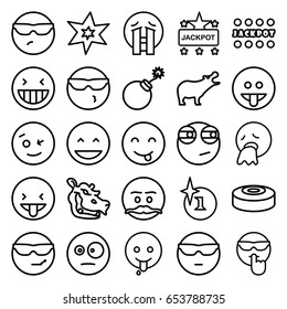 Comic icons set. set of 25 comic outline icons such as hippopotamus, explosion, jackpot, smoke bomb, laughing emot, wink emot, crying emoji, emoji showing tongue