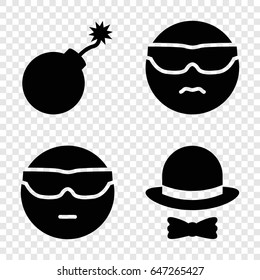 Comic icons set. set of 4 comic filled icons such as explosion, cool emot in sunglasses