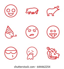 Comic icons set. set of 9 comic outline icons such as hippopotamus, crazy emot