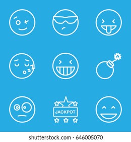 Comic icons set. set of 9 comic outline icons such as explosion, jackpot, laughing emot