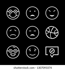 comic icons set with smiling emoticon face outline, amused face emoticon outline and sadness on emoticon outlined face vector set