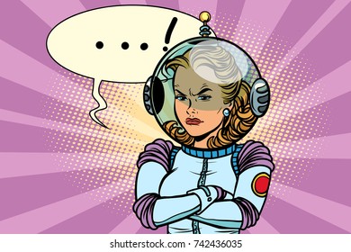 Comic illustration of angry woman astronaut