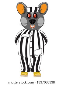 Comic illustration animal mouse prisoner on white background is insulated