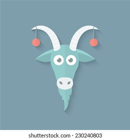 Comic Illustration of a Goat in Flat Style - Symbol of 2015 on the Chinese Calendar