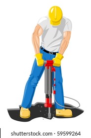 Comic illustration of a man drilling
