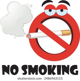 Comic illustration of no smoking icon on white background