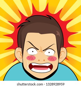 Comic illustration of surprised angry man furious shocked reaction cartoon background