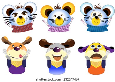 Comic illustrations for  raccoon and dog emoticon