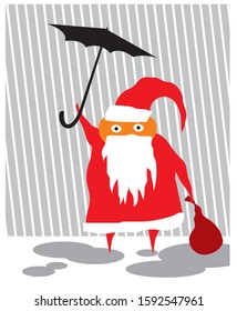 Comic image of cute Santa. Santa Claus. New Year. Merry Christmas. Vector template for greeting card.