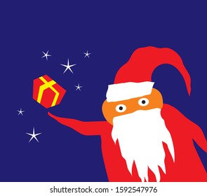 Comic image of cute Santa. Santa Claus. New Year. Merry Christmas. Vector template for greeting card.