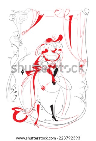 The comic image of a lady in full theatrical costume, which takes the  operatic aria