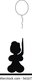 The comic image of woman and flying a balloon
