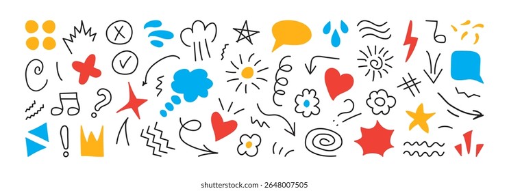 Comic impact icon, speed line element handdrawn, manga anime sketch scribble, cute movement emphasis color mark. Expression emoticon, motion character isolated on white background. Vector illustration