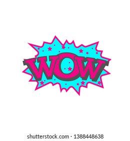 Comic inscription wow. Vector cartoon illustration in retro pop art style on white background.