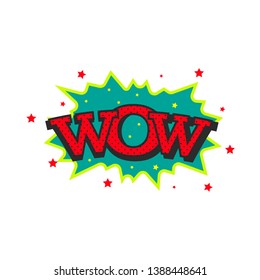 Comic inscription wow. Vector cartoon illustration in retro pop art style on white background.