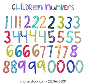 Comic irregular colorful children numbers. Random styles and colors.