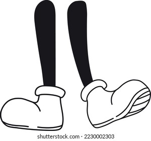 Comic legs in white shoes. Retro cartoon foots isolated on white background