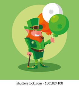 comic leprechaun with balloons helium