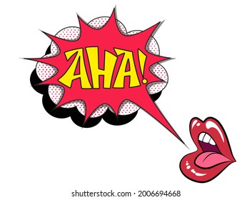 Comic lettering aha. Vector bright cartoon illustration in retro pop art style. Comic text sound effects. EPS 10.