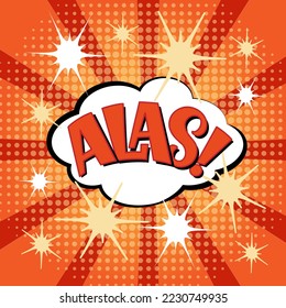 Comic-Schrift alas. Vektorhelle Cartoon-Illustration im Retro-Pop-Art-Stil. Comic-Text-Soundeffekte. EPS10.