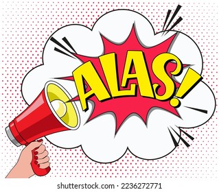 Comic-Schrift alas. Vektorhelle Cartoon-Illustration im Retro-Pop-Art-Stil. Comic-Text-Soundeffekte. EPS10.