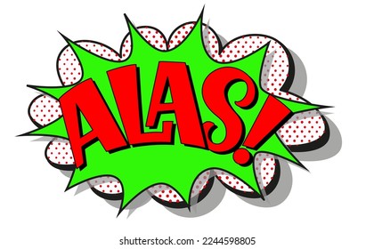 Comic-Schrift alas. Vektorhelle Cartoon-Illustration im Retro-Pop-Art-Stil. Comic-Text-Soundeffekte. EPS10.