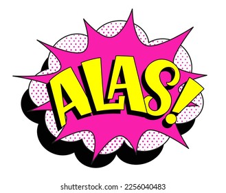Comic-Schrift alas. Vektorhelle Cartoon-Illustration im Retro-Pop-Art-Stil. Comic-Text-Soundeffekte. EPS10.