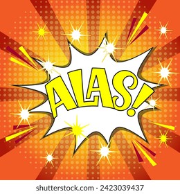 Comic-Schrift alas. Vektorhelle Cartoon-Illustration im Retro-Pop-Art-Stil. Comic-Text-Soundeffekte. EPS10.