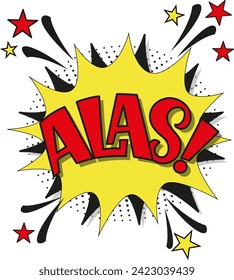 Comic-Schrift alas. Vektorhelle Cartoon-Illustration im Retro-Pop-Art-Stil. Comic-Text-Soundeffekte. EPS10.