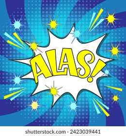 Comic-Schrift alas. Vektorhelle Cartoon-Illustration im Retro-Pop-Art-Stil. Comic-Text-Soundeffekte. EPS10.