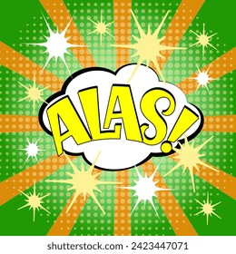 Comic-Schrift alas. Vektorhelle Cartoon-Illustration im Retro-Pop-Art-Stil. Comic-Text-Soundeffekte. EPS10.