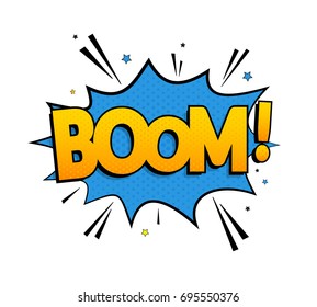 Comic lettering boom. Vector bright cartoon illustration in retro pop-art style. Comic text sound effects. EPS 10.