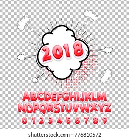 Comic lettering font 2018 3d. Vector alphabet.Hand Lettering script font. Typography alphabet for Designs: Logos, Packaging Design, Poster. ABC...