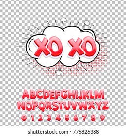 Comic lettering font XO XO 3d. Vector alphabet.Hand Lettering script font. Typography alphabet for Designs: Logos, Packaging Design, Poster. ABC...