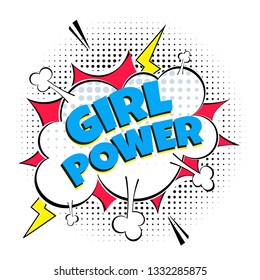 Comic Lettering GIRL POWER In The Speech Bubbles Comic Style Flat Design. Dynamic Pop Art Vector Illustration Isolated On White Background. Exclamation Concept Of Comic Book Style Pop Art Voice Phrase