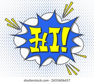 Comic lettering hi. Vector bright cartoon illustration in retro pop art style. Comic text sound effects. EPS 10.