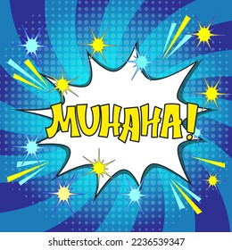 Comic lettering muhaha. Vector bright cartoon illustration in retro pop art style. Comic text sound effects. EPS 10.