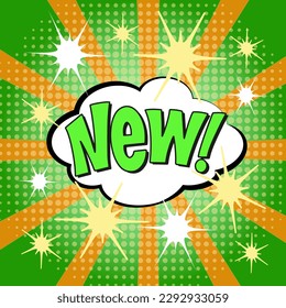 Comic lettering new. Vector bright cartoon illustration in retro pop art style. Comic text sound effects. EPS 10.