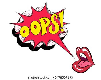 Comic lettering oops. Vector bright cartoon illustration in retro pop art style. Comic text sound effects. EPS 10.